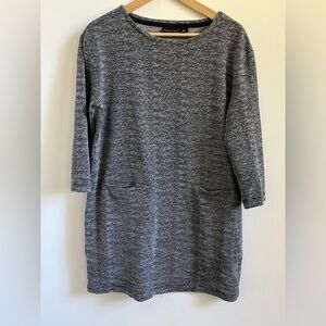 Adrienne Vittadini Tunic Dress Women Large Black White 3/4 Sleeve Shift Pockets